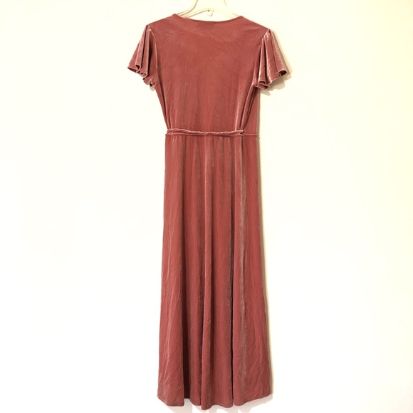 BHLDN Thrive Velvet Wrap Dress Dusty Rose Pink Sm - Picture 3 of 8